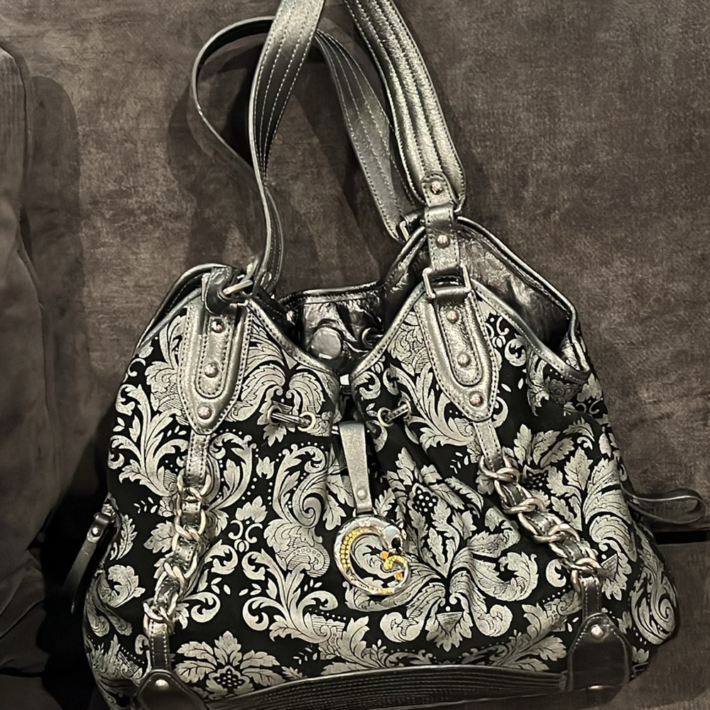 Sharif New Shoulder Gray & Black with Silver tone Hardware. Beautiful details. - Picture 2 of 16
